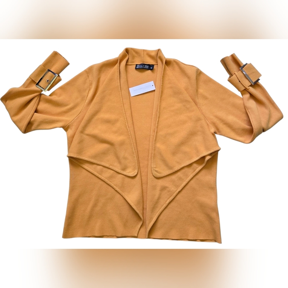 NWT New York & Company Mustard Draped Sweater - Picture 4 of 8